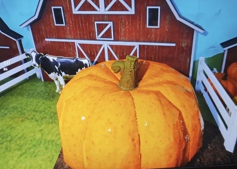 Hider disguised beside a pumpkin stem in Meccha Chameleon